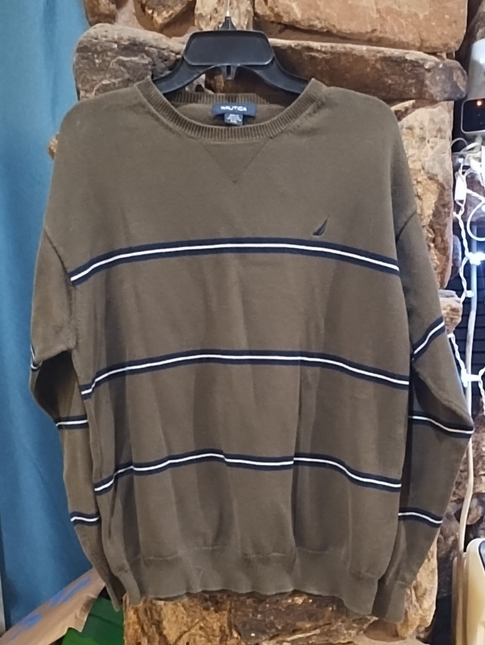 Nautica Olive & Navy Striped Crewneck Sweater - Men